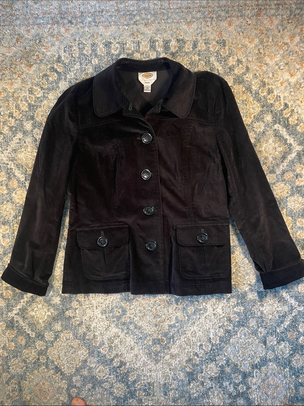 Talbots Black Velvet Button-Front Jacket